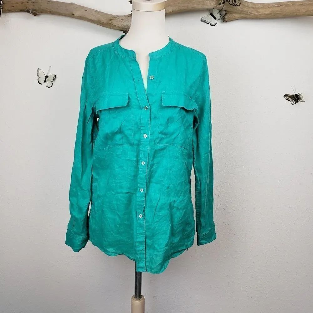Calvin Klein 100% linen turquoise blouse
